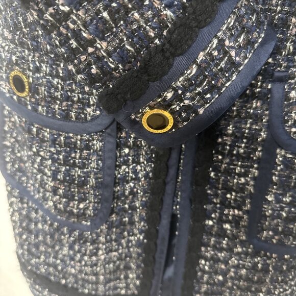 Tory Burch Anabelle Tweed Blazer Jacket Sz 2 Blue Black Gold Buttons academia - Picture 7 of 13